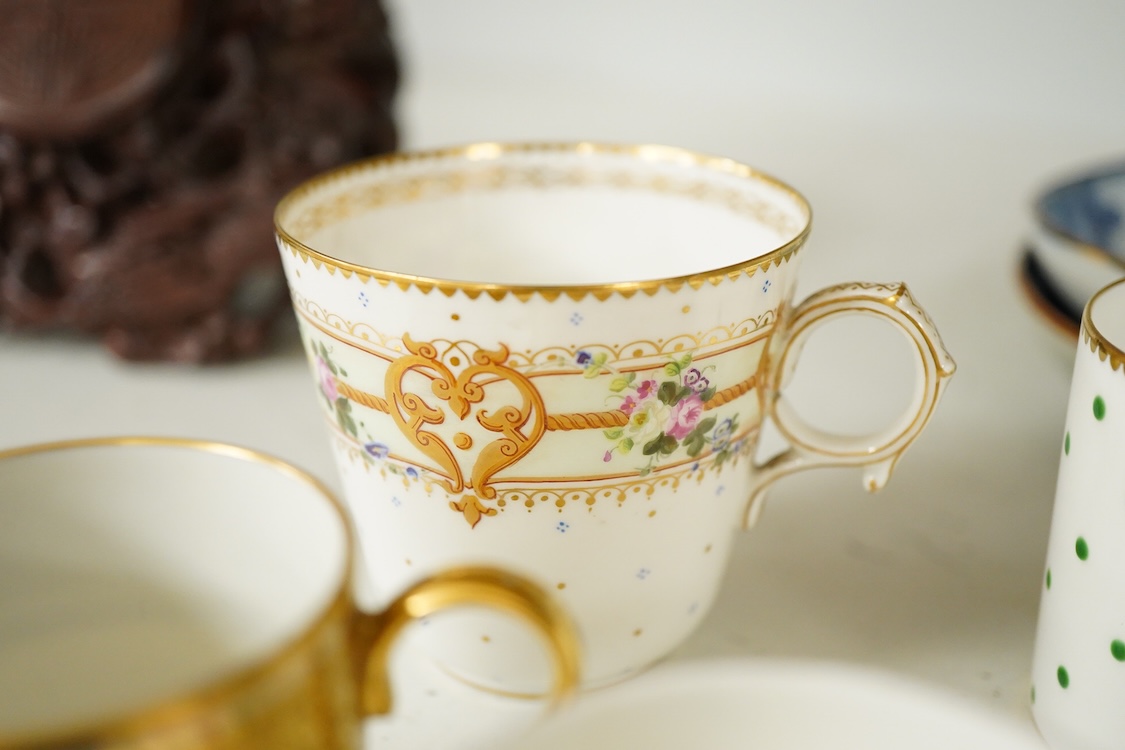 A Chinese ginger jar, Samson ginger jar, Hilditch cup and saucer, other tableware to include coffee cans, largest 15cm high